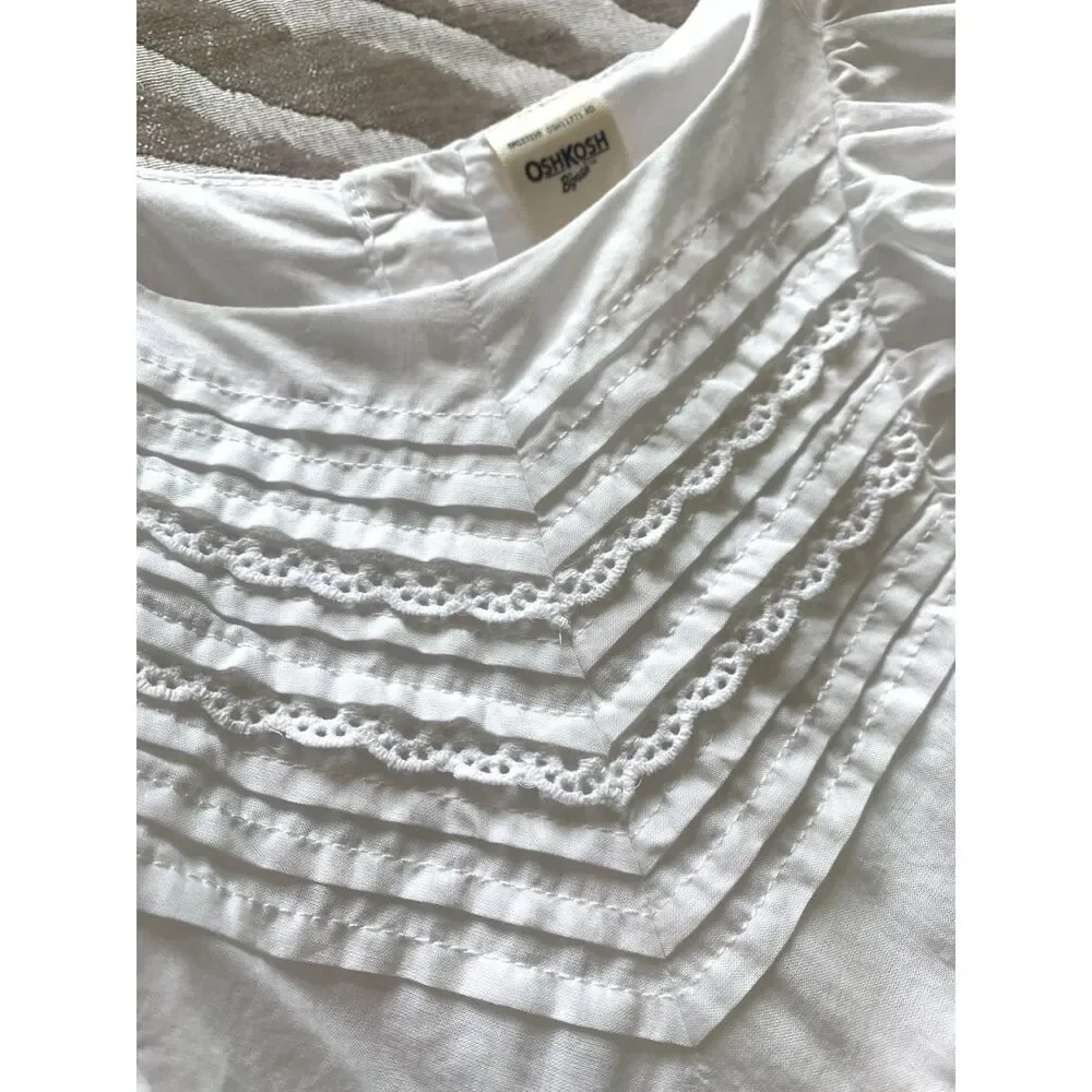 OshKosh B'gosh Toddler Girls' Cotton Pintuck Tiered White Dress 4T